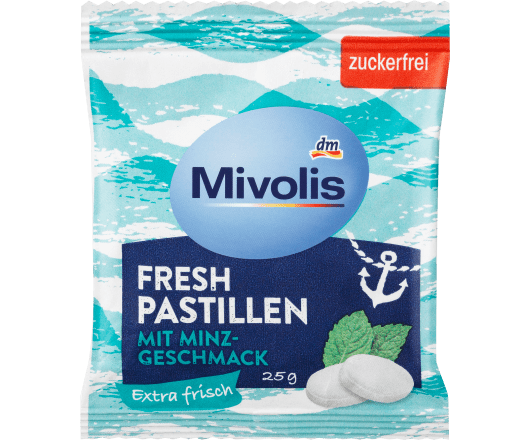 Mivolis Pastillen, Fresh Minze, zuckerfrei, 25 g цукерки 