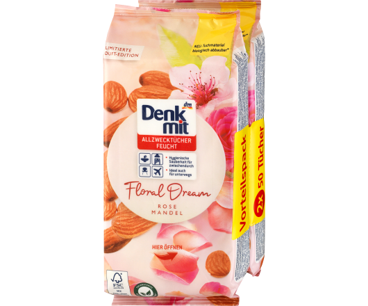 Denkmit Серветки вологі універсальні Floral Dream 50х2 шт