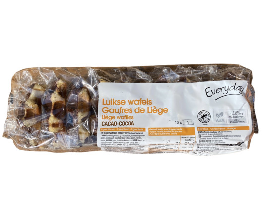 Вафлі бельгійські лєжзькі цукрові з шоколадом Liege wafels cocoa Everyday 600g
