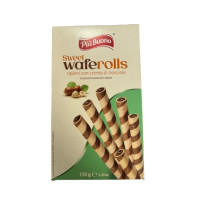 гурт трубочки Piu Buono Waffer Rolls Nocciole, з горіховим кремом 04.12.25 150г (12)
